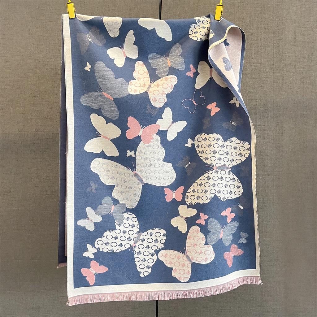 185*65cm Tassel Scarf Autumn/Winter Warm Scarf Women's Butterfly Print Imitation Cashmere Thick Shawl Warps Coldproof Blanket