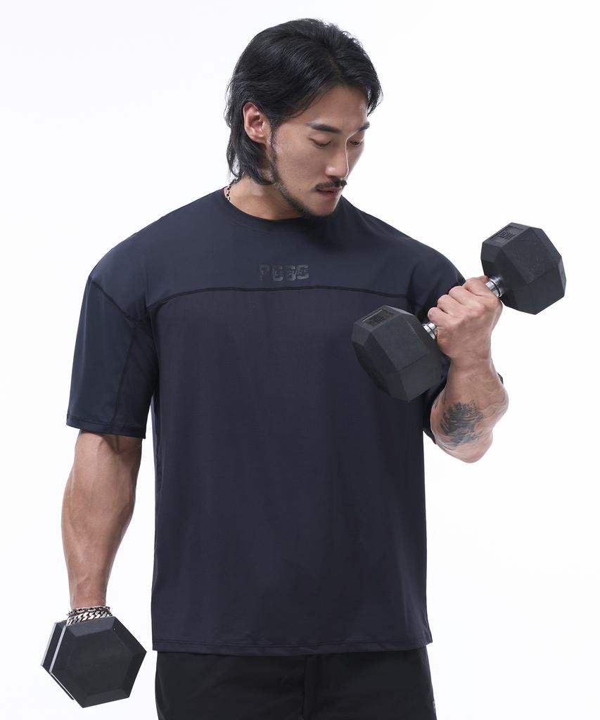 Pijikeolgameoncheu P2407 Mesh Color Block Functional Oversized Short Sleeve [Black]