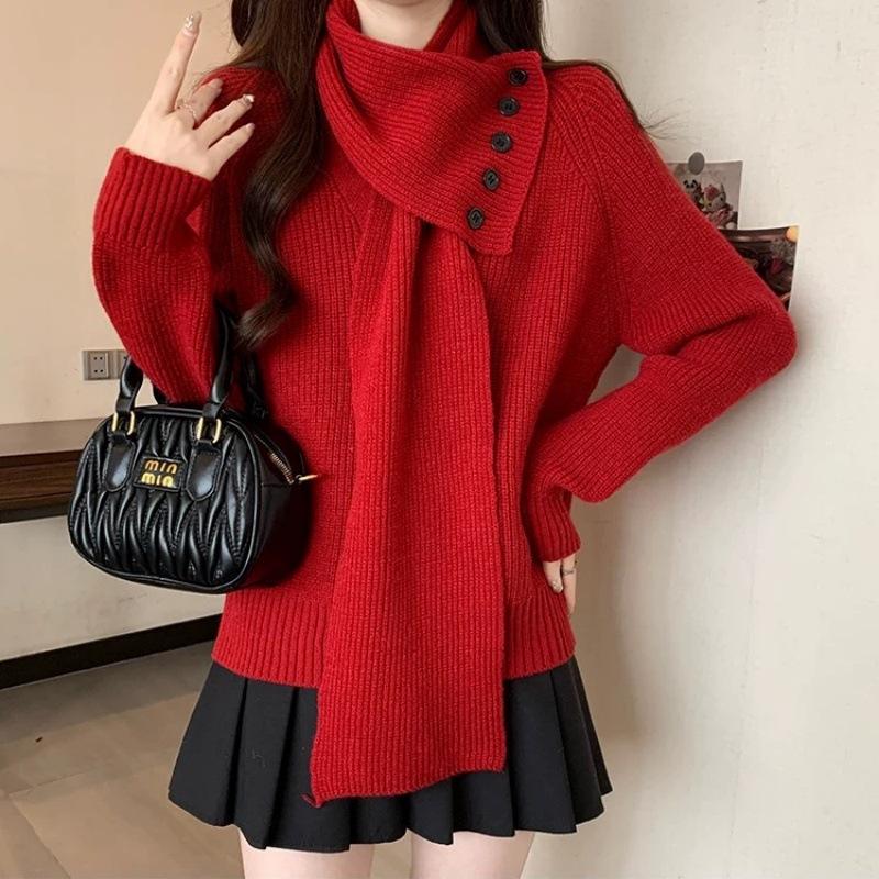 Women's Korean Style Detachable Neck Warmer Sweater: Trendy Winter Knitwear Design
