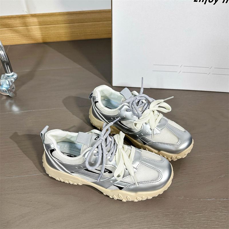 Leather dad shoes women's inner height increase classic mandarin duck double belt sports leisure breathable net spell virtue training shoes women