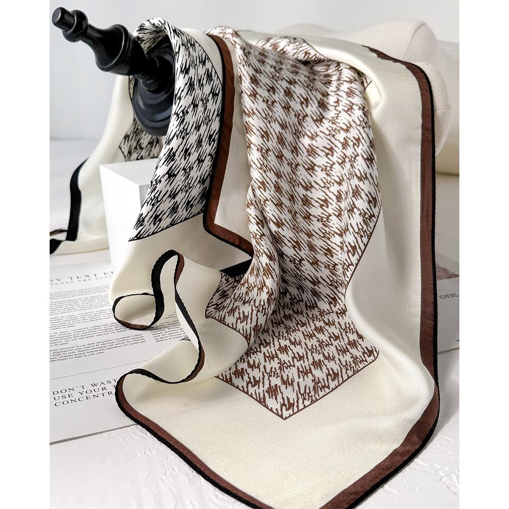 Stylish and Simple Versatile Plaid Silk Twill Silk Scarf Women's Korean Version Decorative Neck Protection Scarf Sunscreen Small Shawl