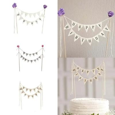 Gâteau de Fête d'Anniversaire Drapeau Décoration Créative Lettres en Tissu Décor DIY Cuisson Décoration pour Gâteaux Festifs