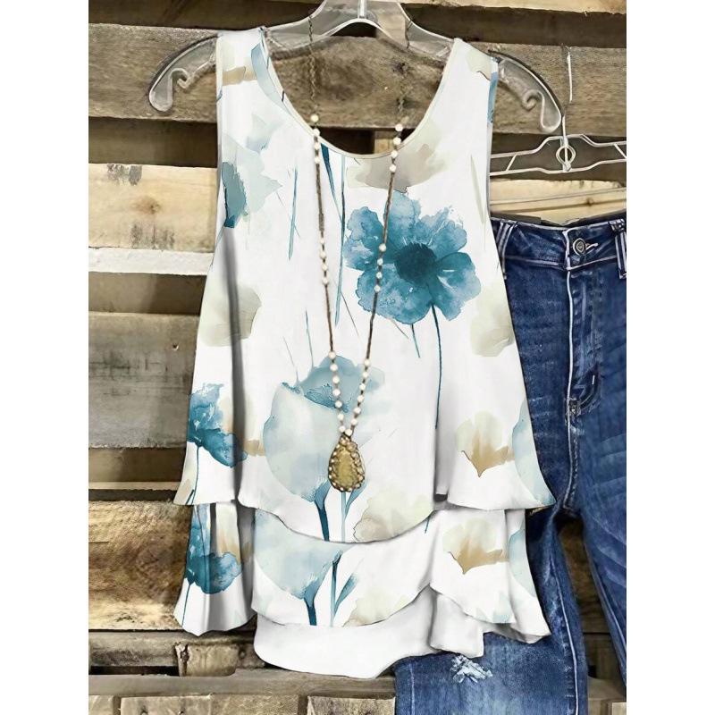 

Floral Sleeveless T-shirt H 19658 - Fast Selling Extra Large разноцветный
