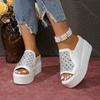 Fashion Comemore Summer Women Platform Wedges Slippers White Peep Toe Outside Wear Rhinestone Slides Women's Shoes High Heeled Sandals