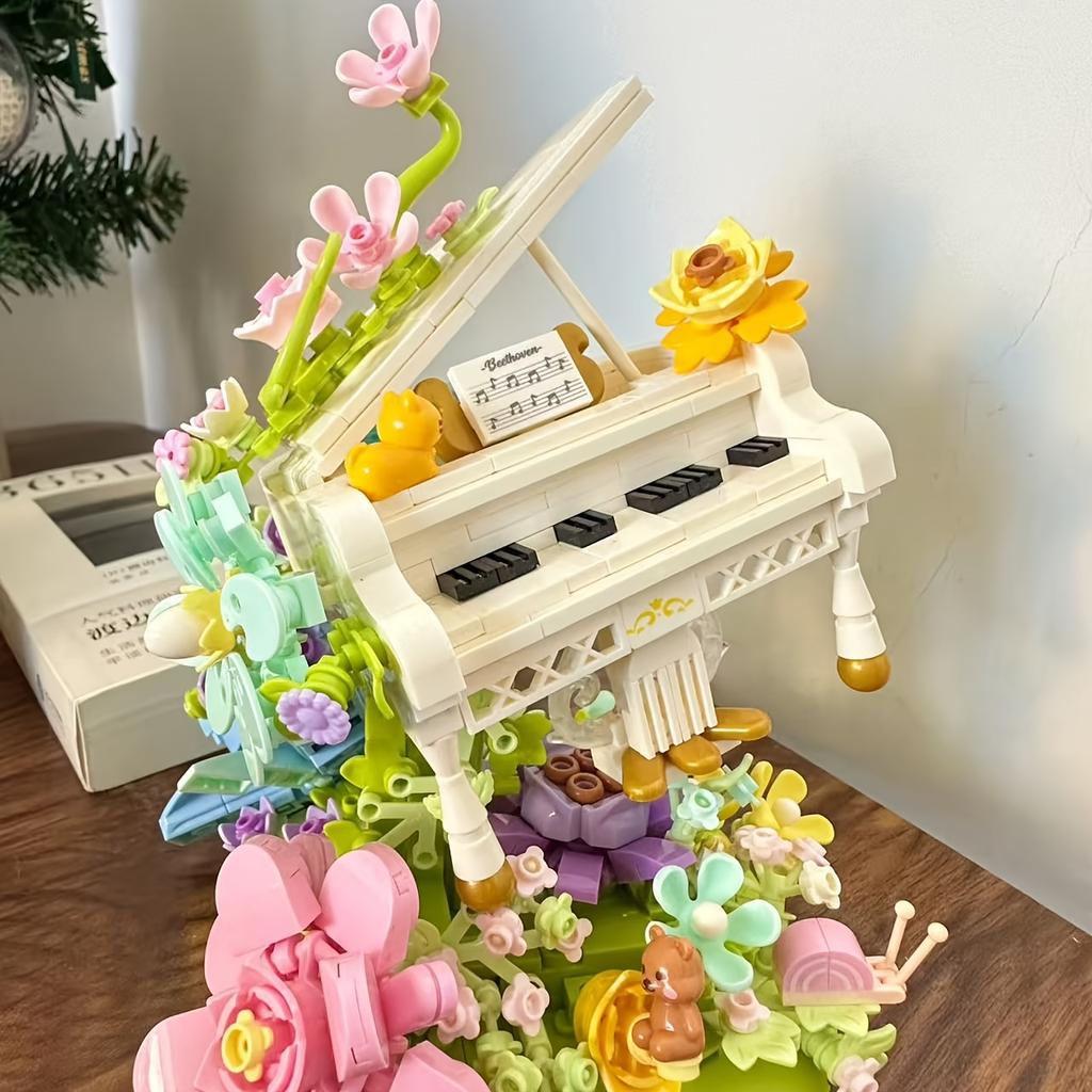 White Piano Flower Building Block Set, Decorative Items For Living Room, Room, Office, Christmas, Valentine'S Day, Halloween, New Year, Birthday Gifts