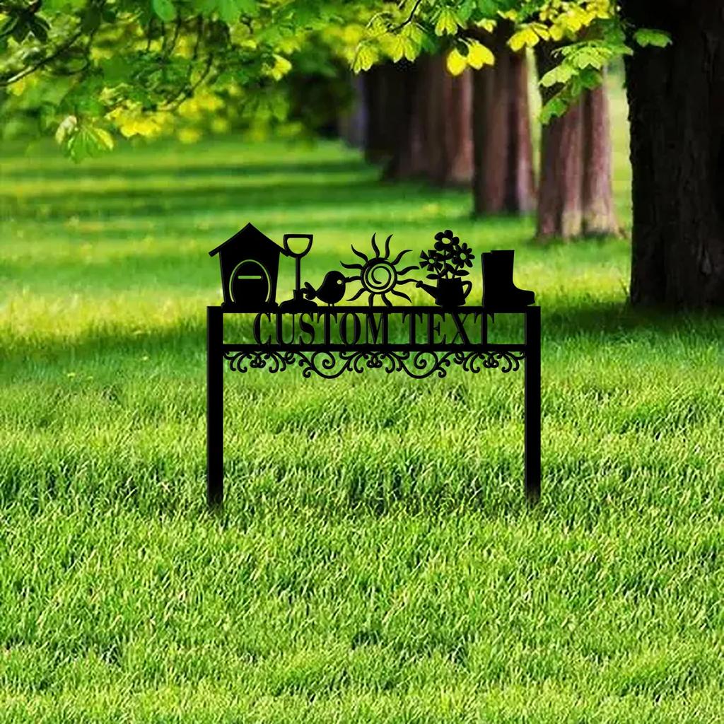 Metal Garden Sign, Personalized Yard Decoration, Outdoor Art Stake, Custom Lawn Ornament, Garden Gift