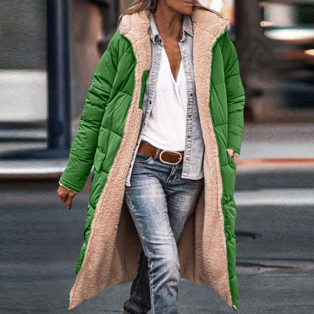 Chaqueta con capucha de manga larga reversible y diseño de patchwork elegante para mujer