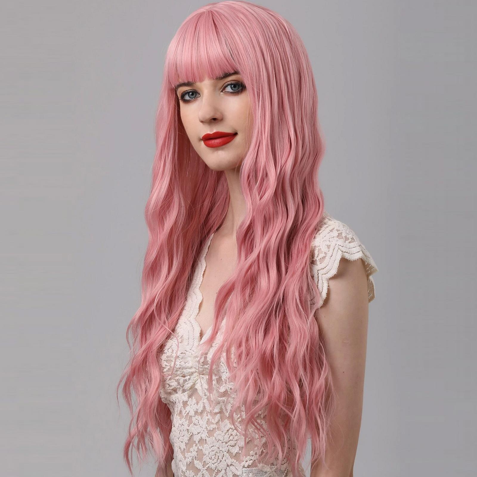 

Симпатичные розовые вьющиеся парики Сексуальный волнистый парик для волос Женский длинный парик Термостойкий синтетический для женщин розовый