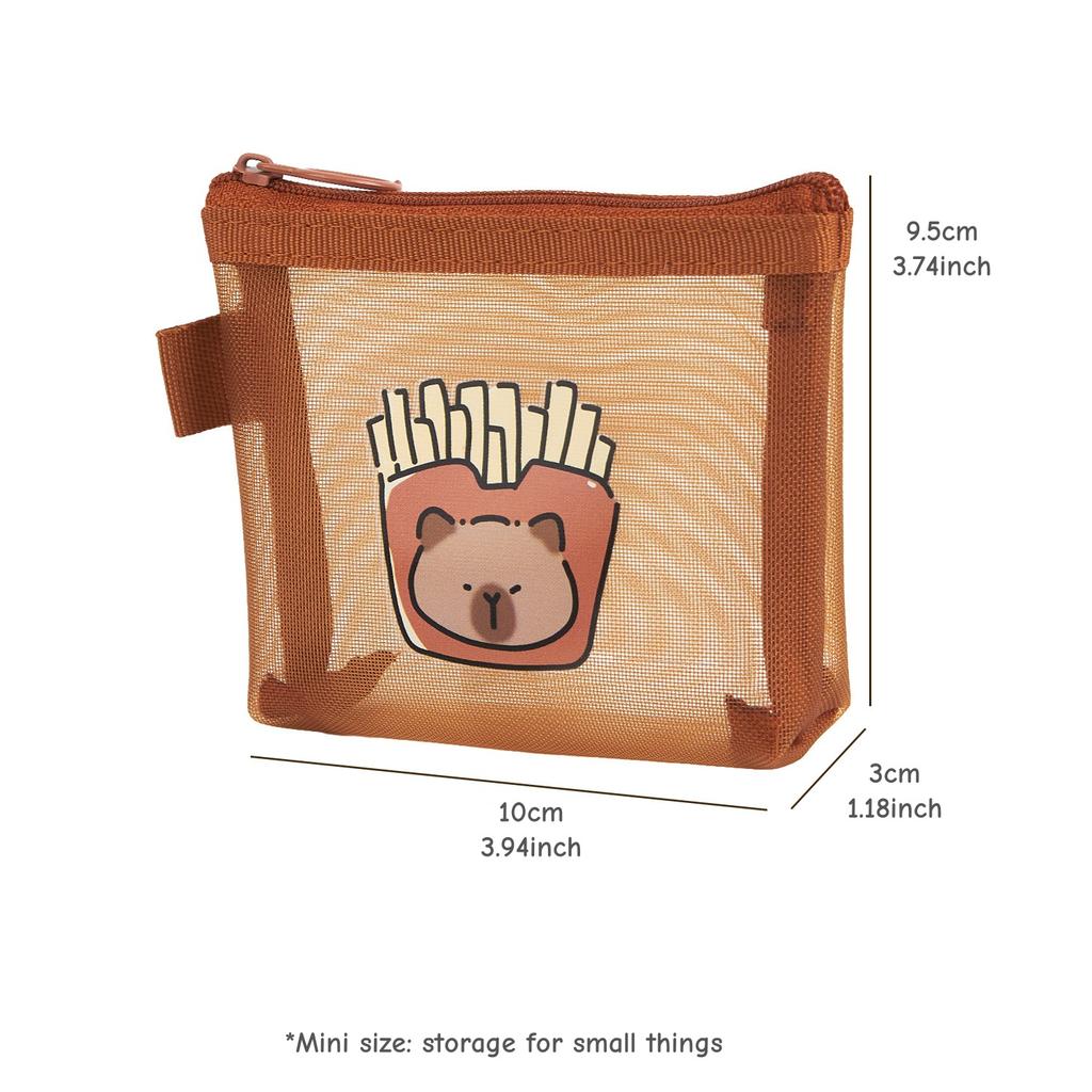 Mini Capybara Mesh Pencil Storage Bag Portable Transparent Pouch for Pens Erasers Cartoon Design Simple Pocket Organizer A7777