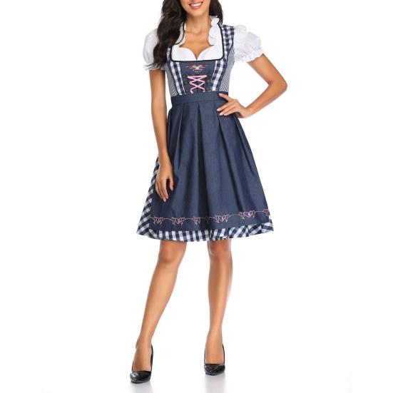 Costume Oktoberfest da donna a quadri Abito Dirndl tedesco Abiti tradizionali bavaresi per il festival di Halloween