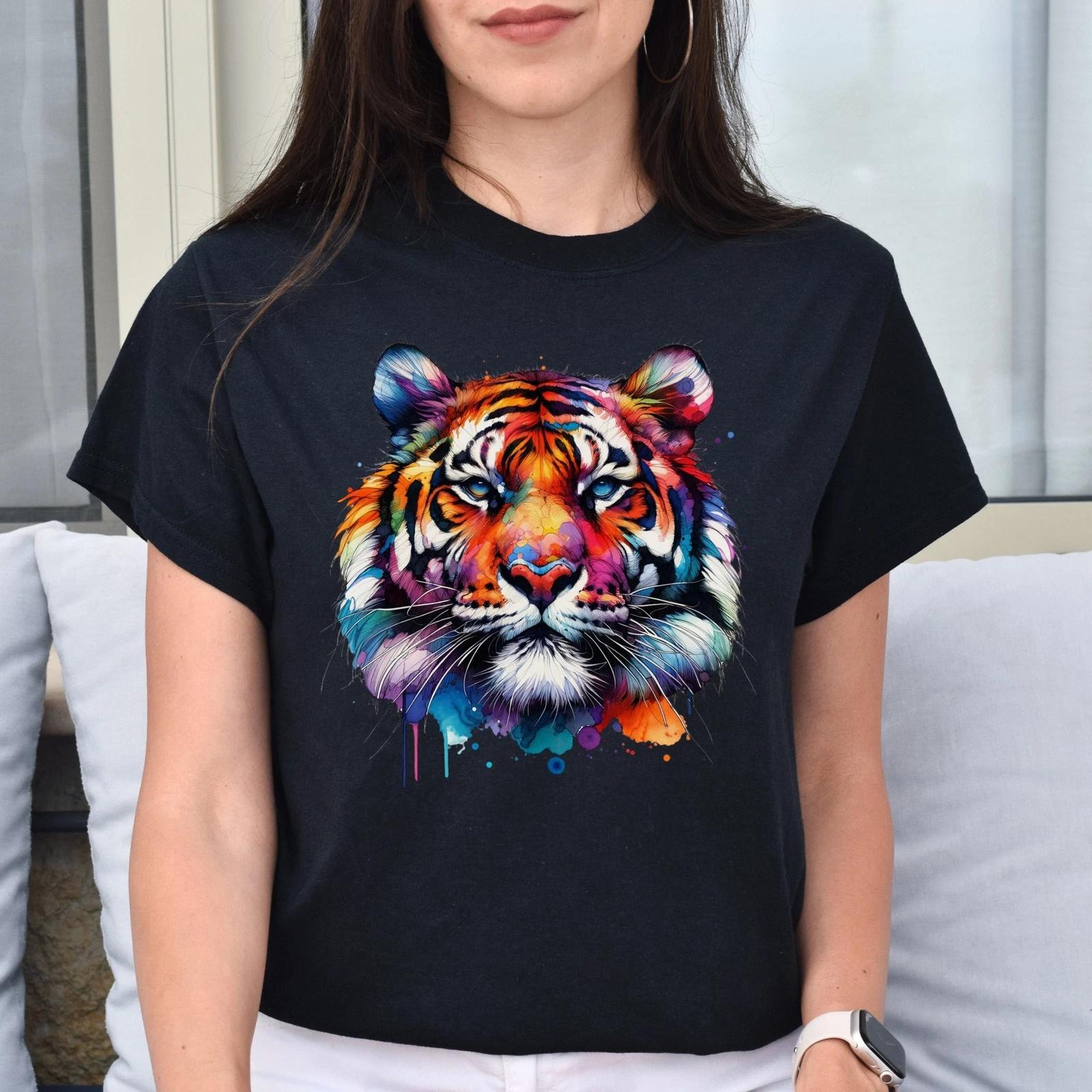 Bright colorful majestic tiger Unisex T-shirt Black Navy Dark Heather 4XL