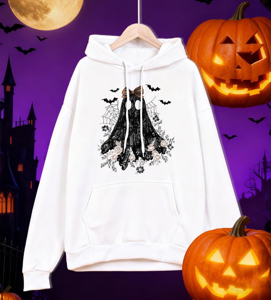 Happy Halloween Flowers Ghost Pattern Men Hoodies Hip Hop Pocket Hoody Street Autumn Sportswears Fleece All-Match Man Clothes