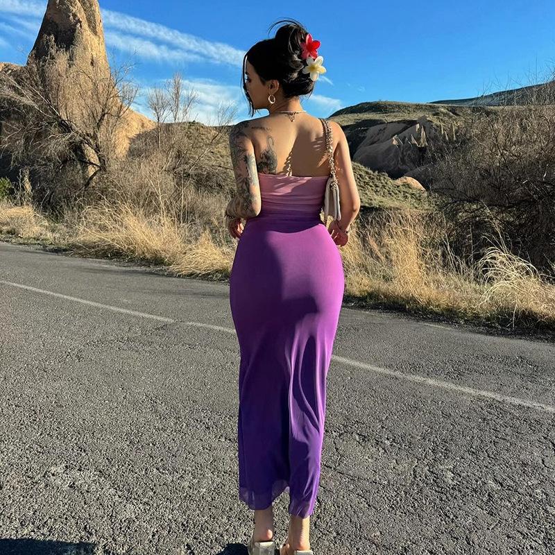 Ladies' Slim Fit Strapless Gradient Medium Length Dress