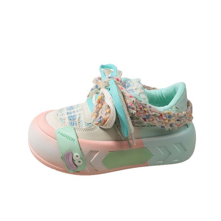 

Оригинальные толстые кеды на подошве цвета сакуры женские 2025 новая модная мультяшная большая голова белые туфли спортивная и повседневная обувь 40 небесно-голубой