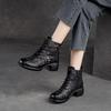 Johnature Stivali traspiranti scavati estivi Sandali con punta tonda retrò in vera pelle Scarpe con tacco medio da donna