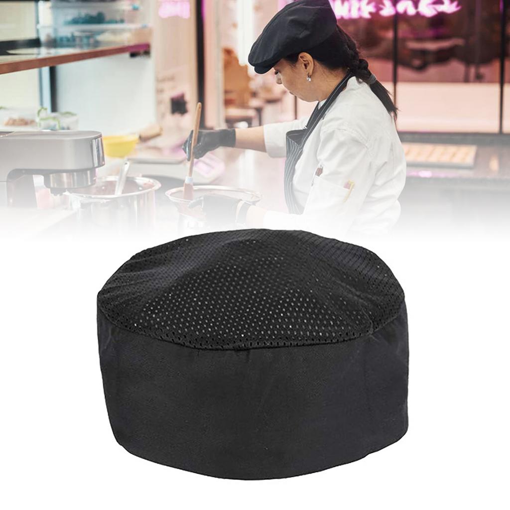 Chef Hat Adjustable Size Top Vent Breathable Cotton Polyester Fiber Black Chef Cap for Restaurant