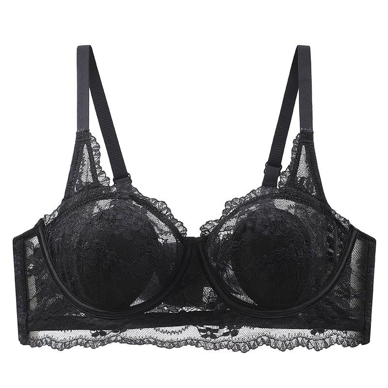 

Customized ultra-thin. CM rabbit ear lace, with steel ring temperature, half cup bra, breathable and beautiful back. 42/95bc through cup чорний