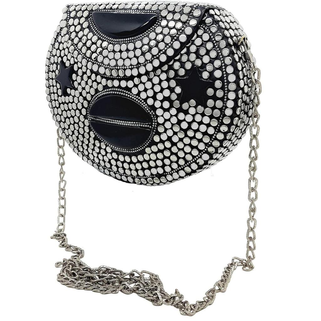 Silver Metal Beaded Ethnic Purse Girls Bridal Bag Cross Body Bag for women/Girl Party Clutch Metal Clutches Vintage Brassc