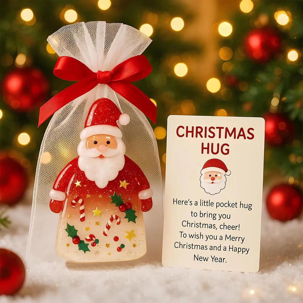 3pcs Christmas Little Pocket Hug with Encouragement Card Pocket Hug Statue Pocket Hug Token for Friends Family Kids Neighbors