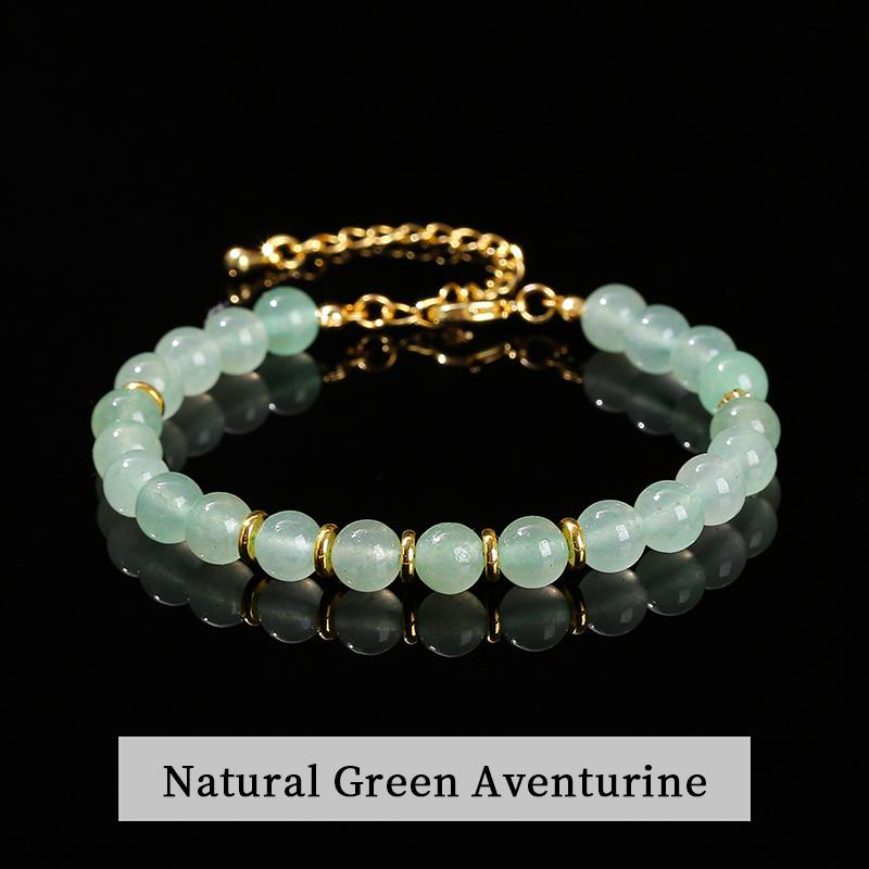 JD Natural Stone Green Aventurine 6mm Round Bead Stainless Steel Bracelet Women Trendy Adjustable Reiki Healing Jewelry Female