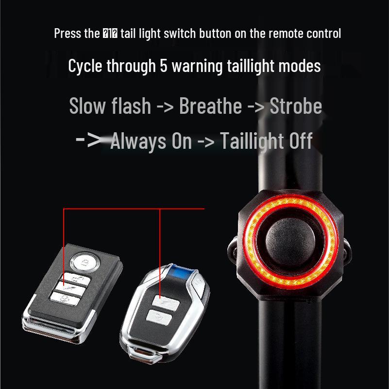 Smart Rechargeable Wireless LED Bike Tail Light with Anti-theft Alarm