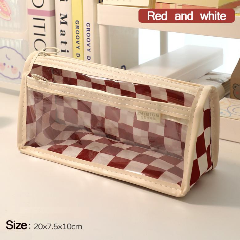 Kawaii Plaid Pencil Case Large Capacity Cute Portable Pen Box Back To School Office Supplies Korean Makeup Storage Stationery