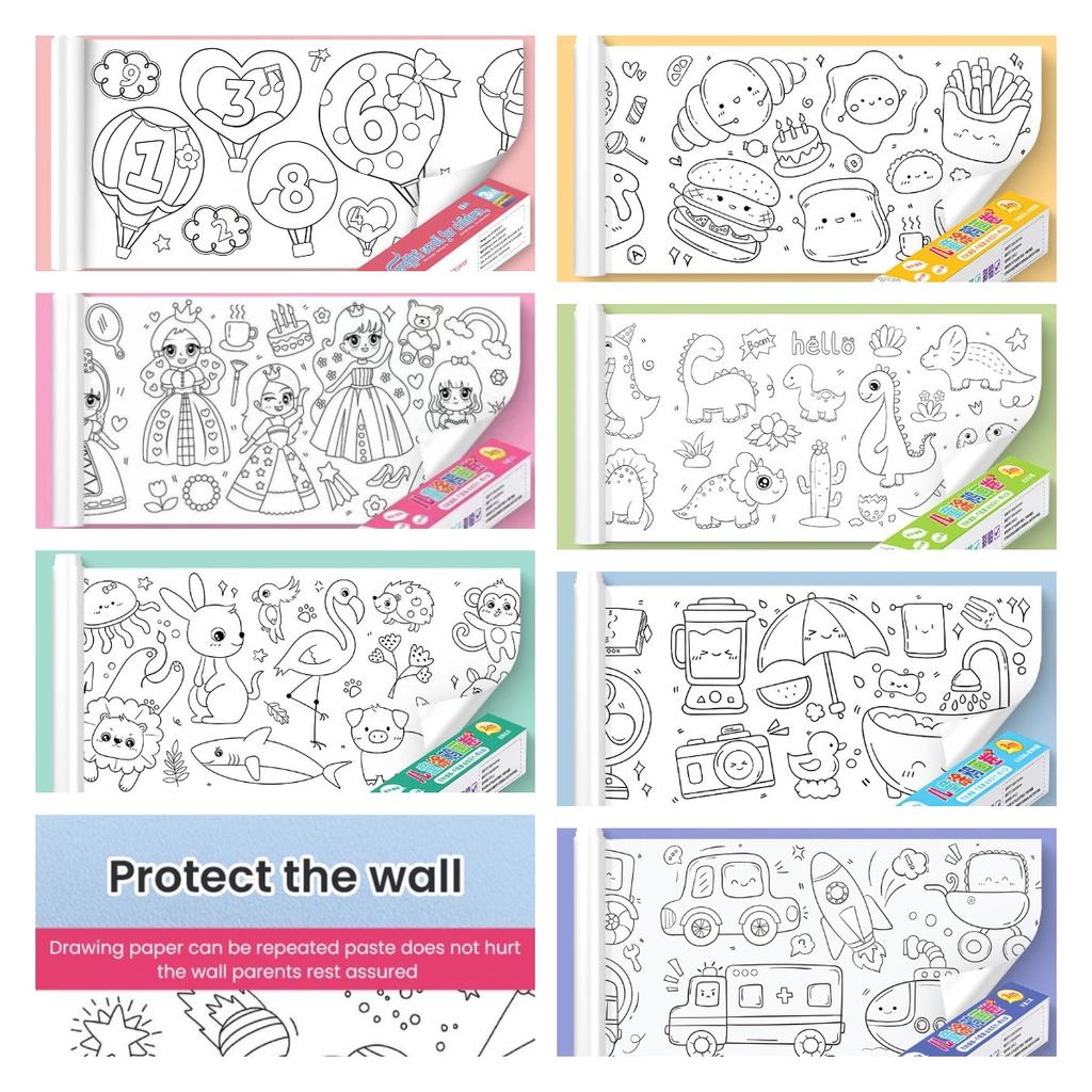 Diy Coloring Drawing Paper Roll Painting Sticky Early Educational Toy Gift Kid