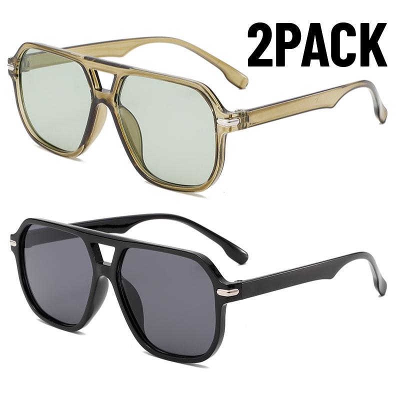 2PACK Vintage Double Bridge Black Sunglasses Women Oversized Square Frame Luxury Shades Sun Glasses Female Pilot Eyewear
