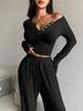 Streetwear Fashion Womens Long Sleeve Solid Color Jumpsuit With Button Details For Fall