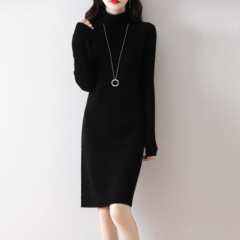 Women Sweater Dress 100% Wool MODERN NEW SAGA Turtleneck Knit Long Pullover Winter Jumpers Wool Long Dress Female