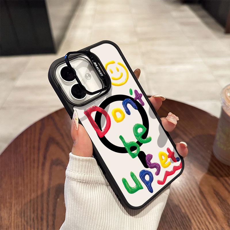Colored letters Acrylic hard shell For iPhone16 16pro 15ProMax 11 12 13pro 14 Plus Multi functional lens phone holder phone case