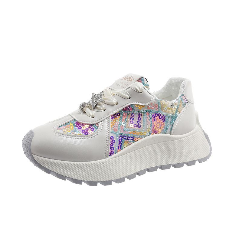 

Spring and summer platform lace high-end Forrest Gump shoes women s 2025 new sequined mesh breathable casual sports shoes trendy shoes 40 бежевий