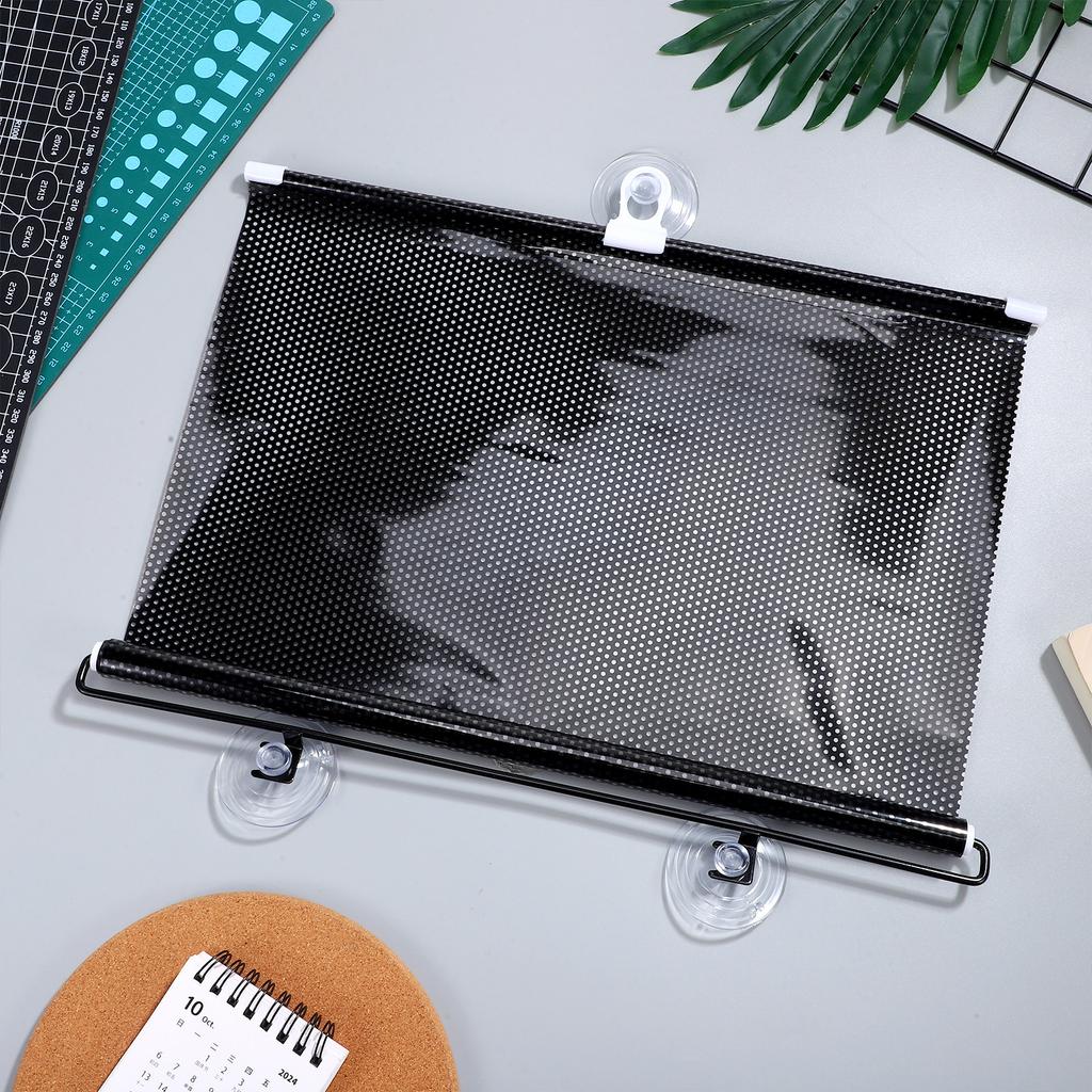 Balcony Suction Cup Sunshade Curtain Black Mesh Dot Portable Lightweight Temporary Blinds Easy Install Privacy Block Window