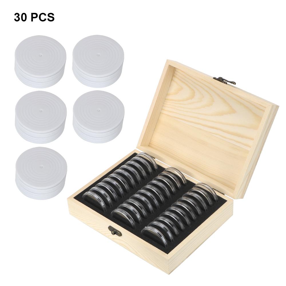 HILIFE Coin Storage Box With Adjustment Pad 20/30/50/100PCS Adjustable Wooden Commemorative Coin Collection Case Holder CapsulesGood product