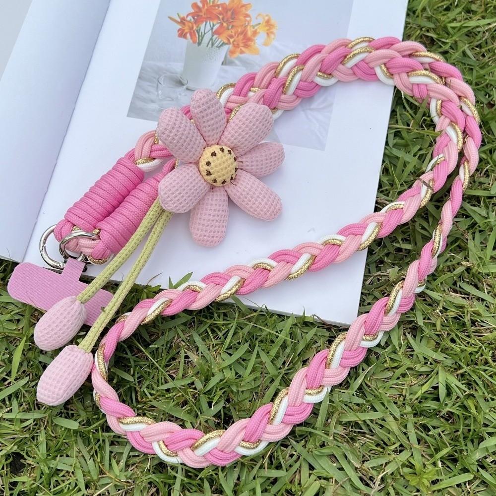 Detachable Flowers Phone Lanyard Cross-body Phone Woven Chain Crossbody Phone Charm  Activity