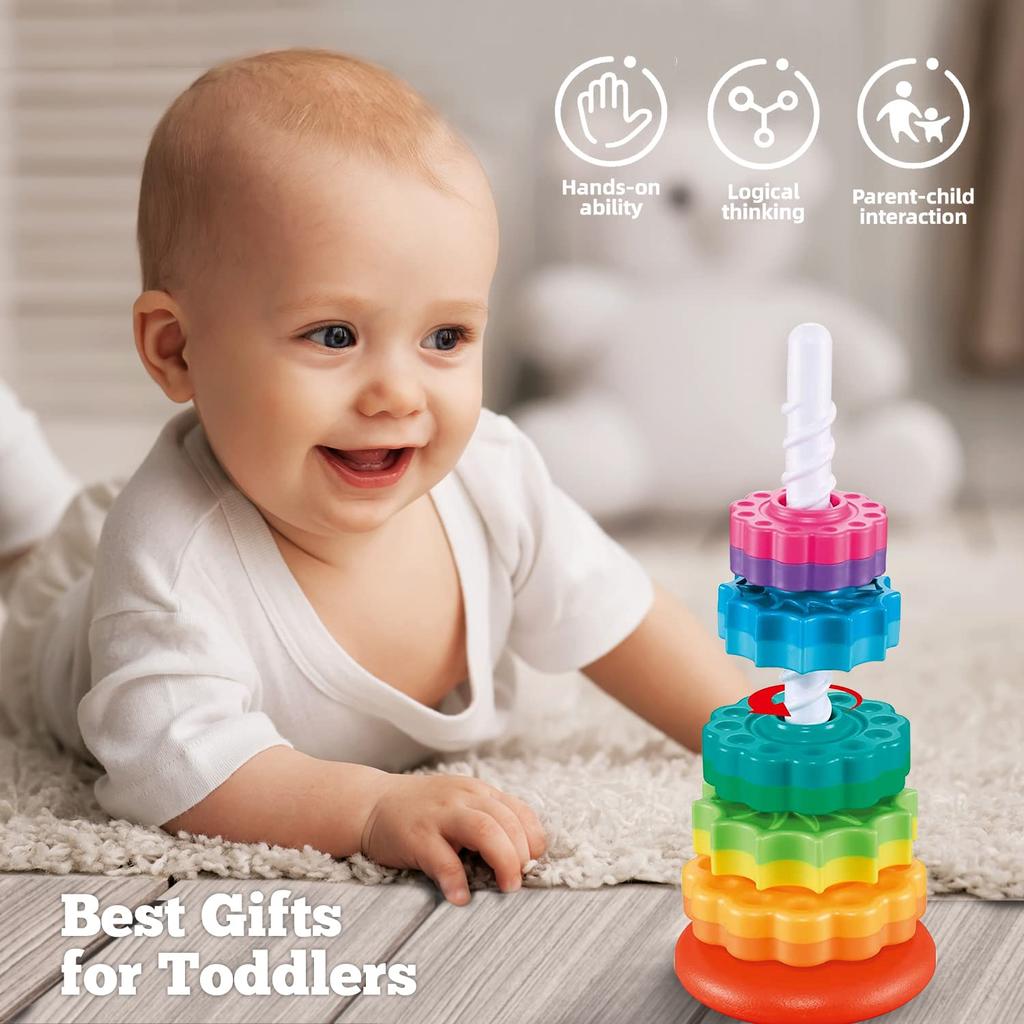Baby Spinning Stacking Toys Sensory Toys for Toddlers Rainbow Ring Spin Montessori Toys for Girl Boy Christmas Birthday Gifts