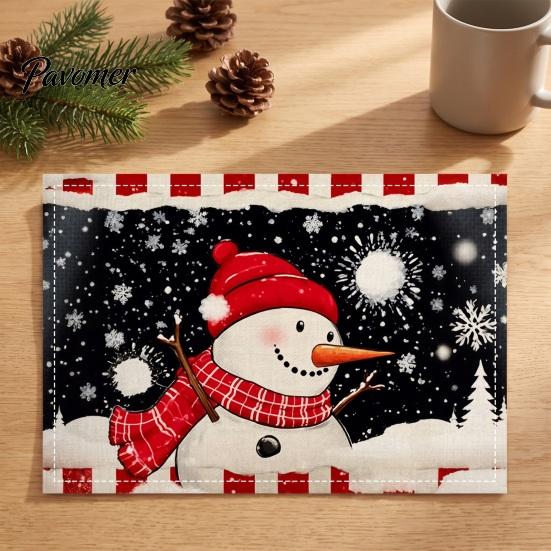 Winter Theme Table Settings Christmas Snowman Placemat, Festive Dining 11.8" x 17.7" Washable Placemats Fabric Place Mat, Heat Insulation Mat