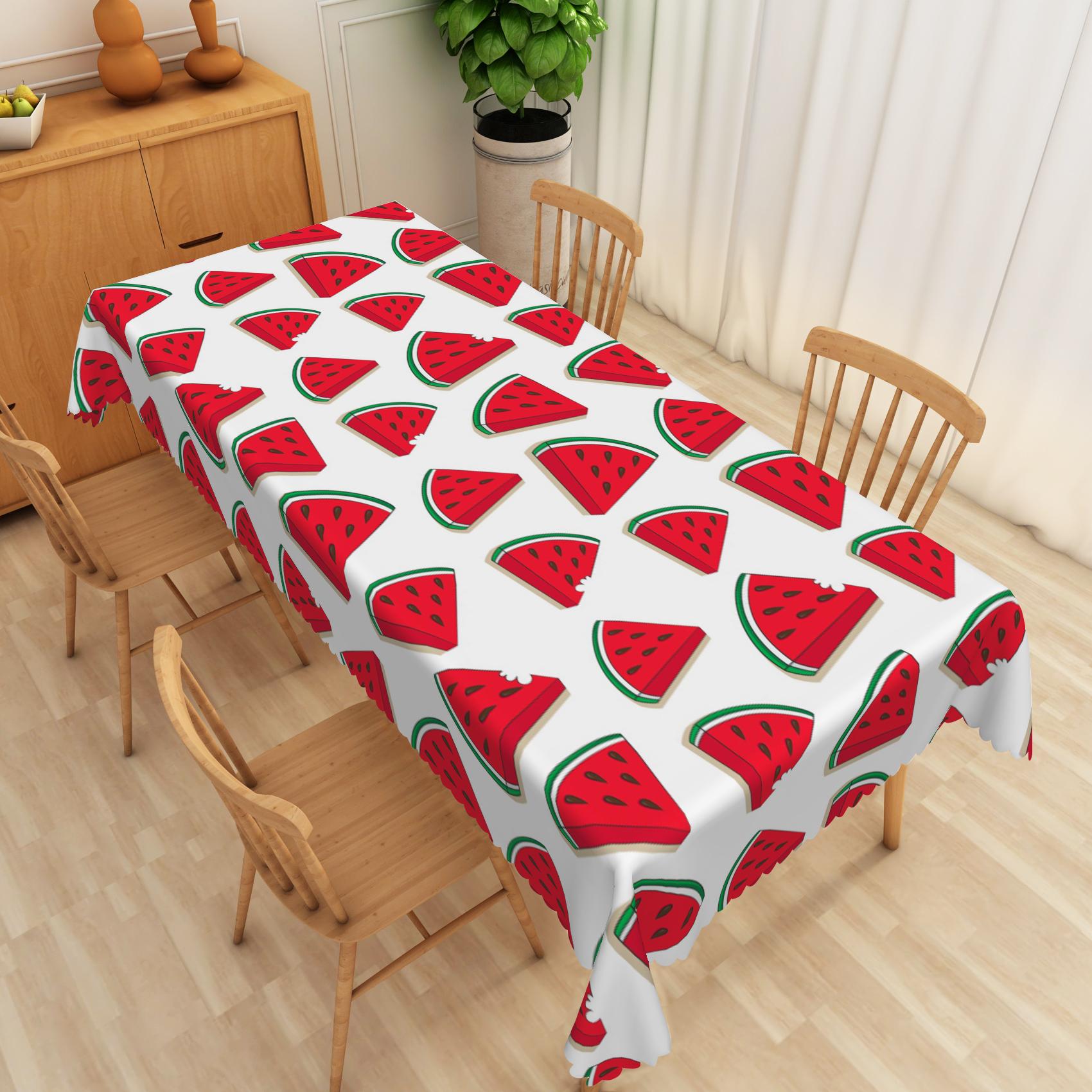 Nappe Imprimée Fruits Motif Pastèque Fraise Pêche Imperméable Résistante à l'Huile Décoration de Table Mariage Anniversaire Maison Cuisine 90x140cm