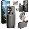 Magnetic Zipper Elastic Wrist Strap Cards Solt Wallet Leather Case For Samsung S25 Ultra S24 Plus S23 A17 A07 kickstand Cover