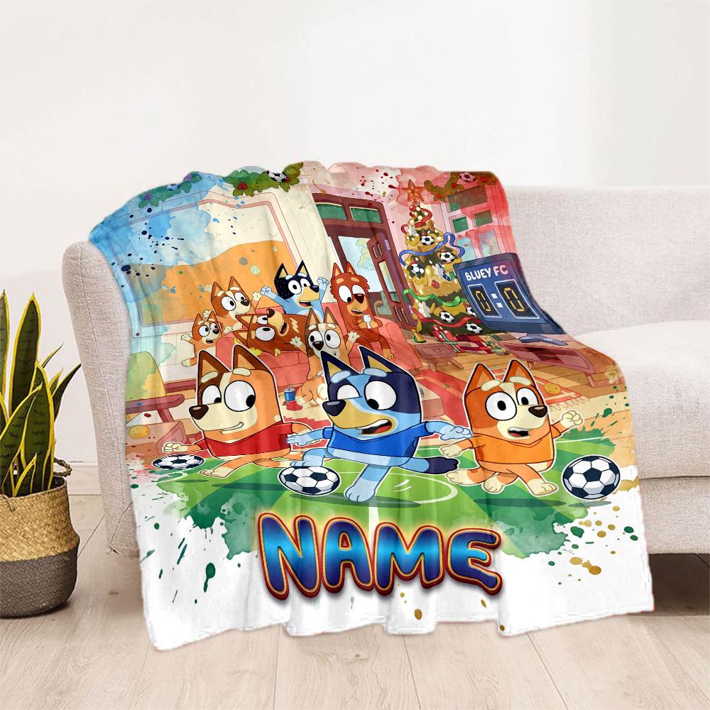 Bluey's Soccer Fun Customize Text Blanket Multi-purpose Personalized Blanket Ultra-Soft Suitable for Bedding Seaside Office Chair Chair