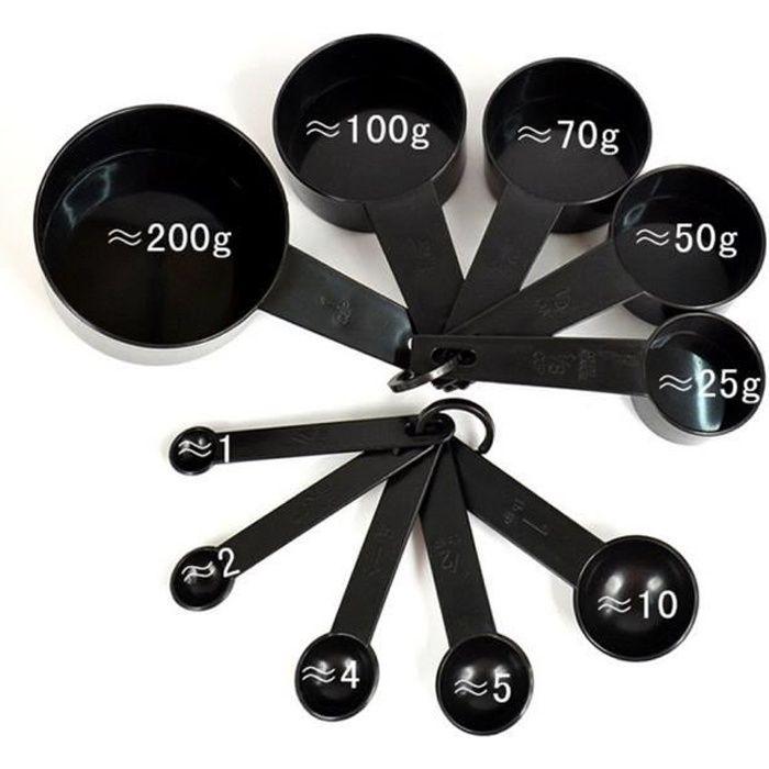 10 pcs cuillère doseuse noire pour mesurer le poids des aliments, cuillère en plastique