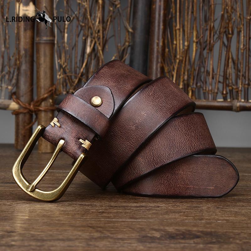 Copper Buckle Belt Men's Genuine Leather Pin Buckle Pure Cowhide Retro Versatile Korean Style Casual Belt