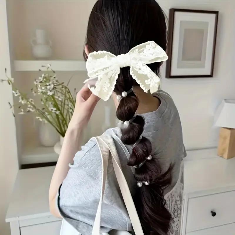 1PCS Fairy Lace Bow Bead Bubble Braid Hair Ring Hair Tie Hair Rubber Band Side Ponytail Hair Accessories