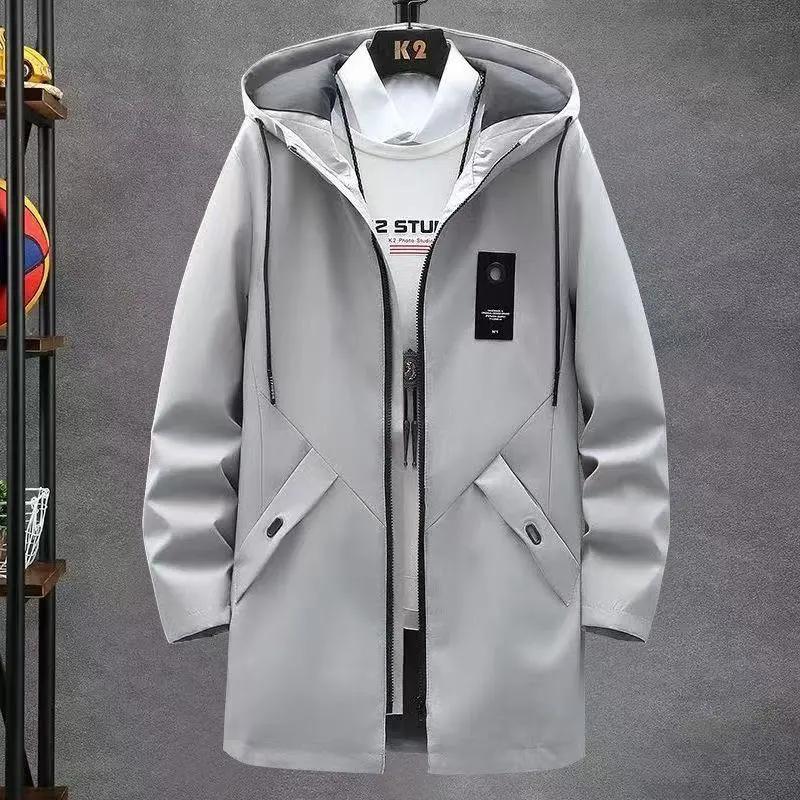 

Men s Casual Windbreaker Long Jackets Coats Hooded Streetwear Hip Hop Windbreaker Outwear Jacket Men Spring Autumn Men s Clothing XXXXL сірий