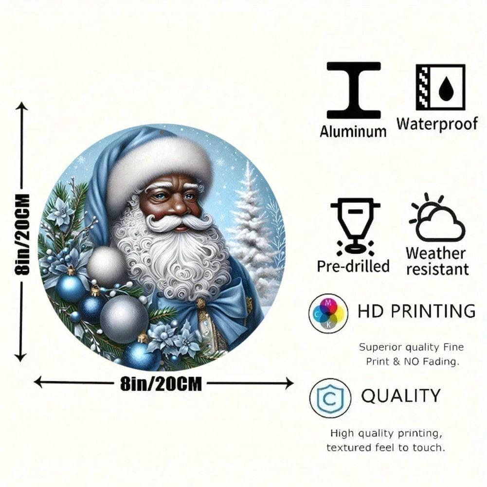 Planetjuice Black Santa Wreath Metal Wall Art Round Aluminum Sign Christmas Halloween Decor 20x20