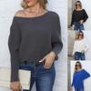 Women Loose Batwing Sleeve Boat Neck Striped Long Sleeve Pullover Sweater