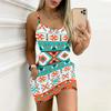 Summer New Retro Geometry and Lines  Patterns  Print Sleeveless Bodycon Dress with Pockets Sexy Slim Fit Elegant Party Dress