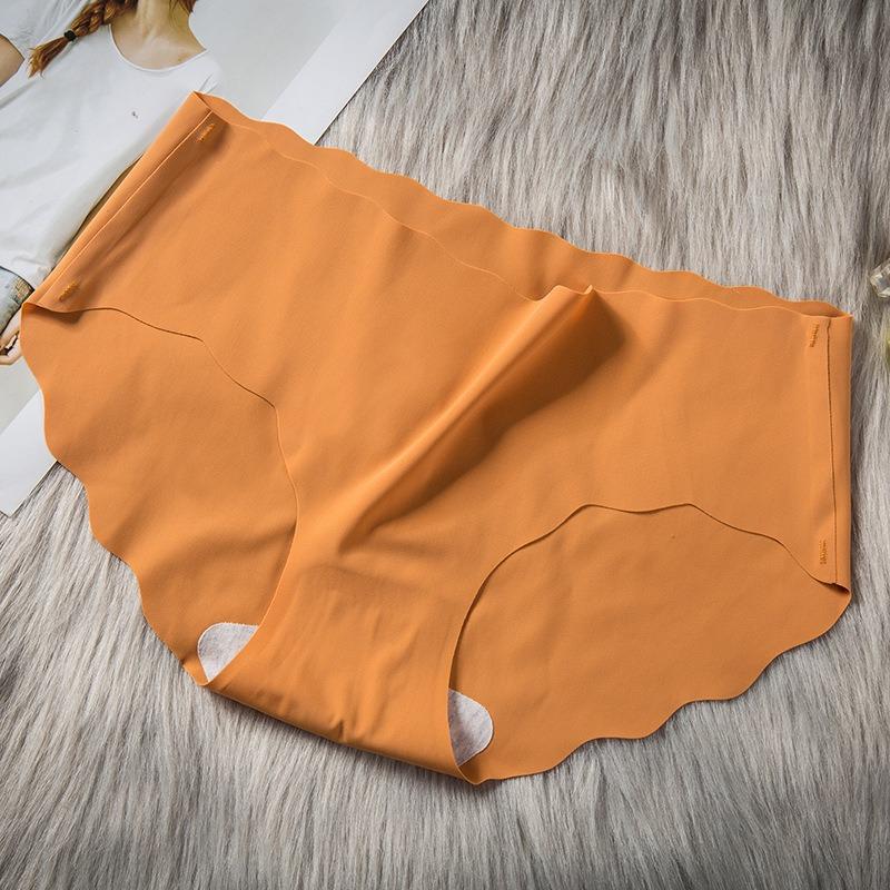 5PCS ice silk seamless ultra-thin wavy girls' underwear, solid color breathable large size low waist one-piece women's briefs