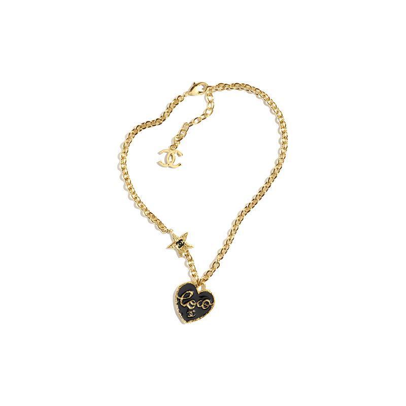 CHANEL 24P heart-shaped geometric pattern pendant metal necklace women's gold