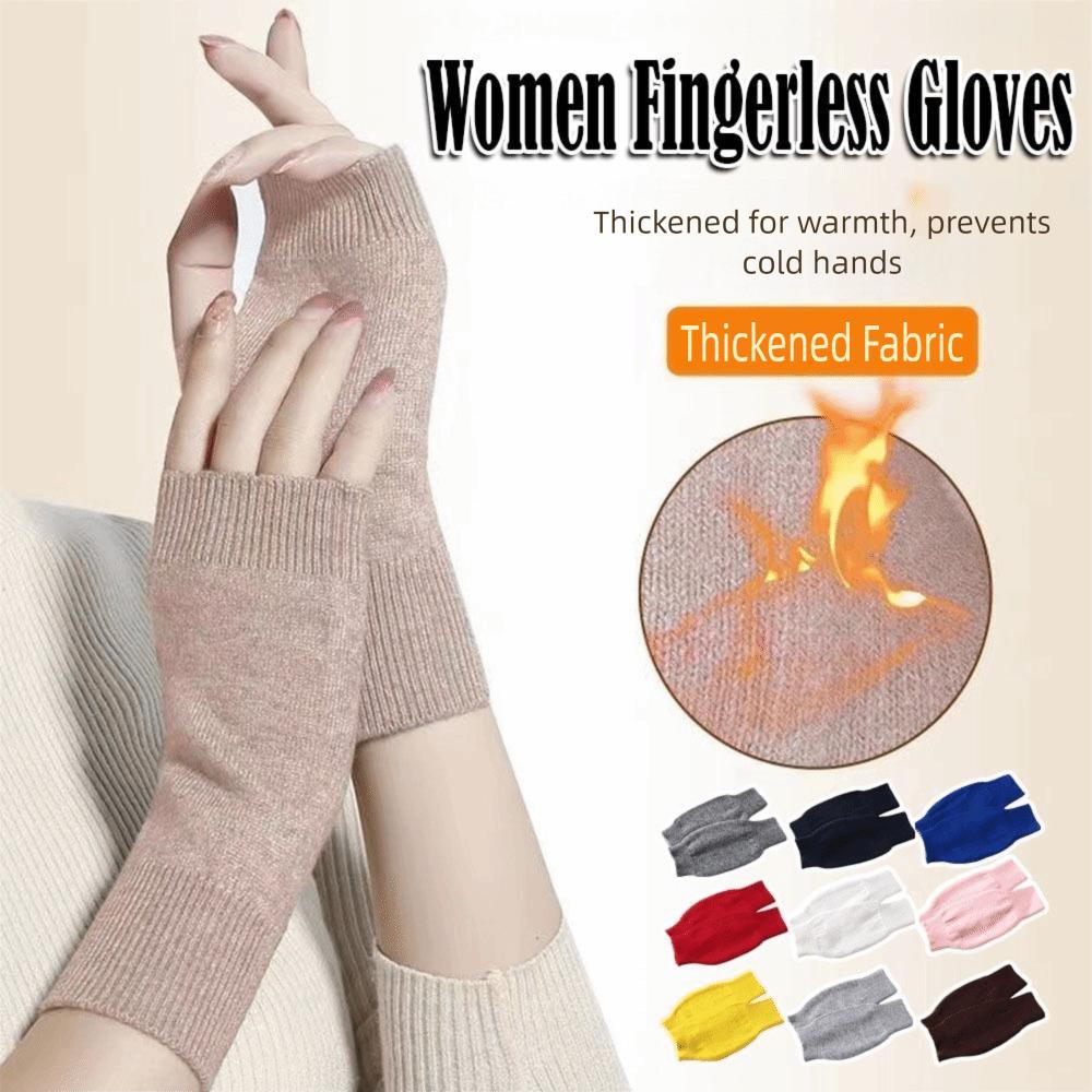 Warm Half Finger Gloves Solid Color Cycling Mittens Comfortable Knitted Mittens